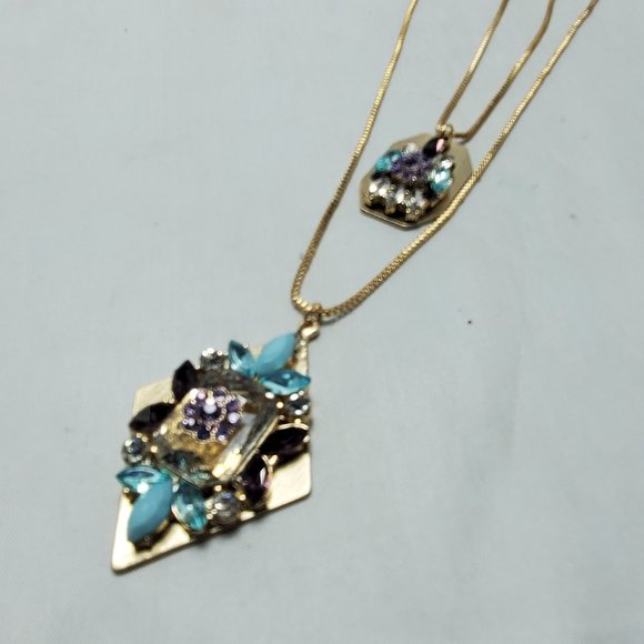 Shop HQ double strand gem en vogue stone necklace turq and lilac stones - Picture 7 of 8